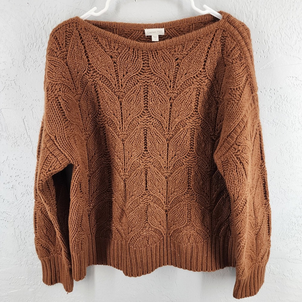 Garnet Hill Rust Brown Recycled Cashmere Knit Sweater Womens Medium *FLAW*